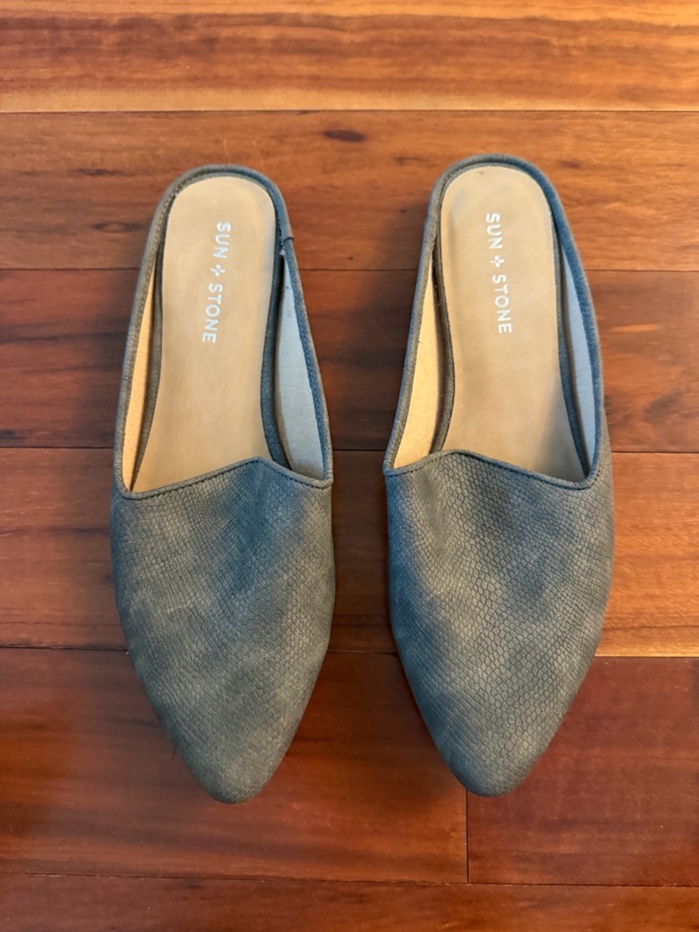 Sun + Stone Gray Pointed-Toe Slip-On Mules